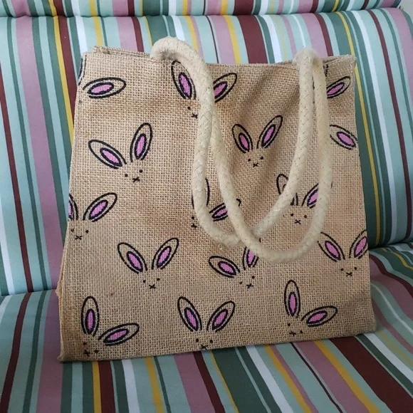 *EUC* Burlap Bunny Tote Bag - Picture 2 of 9